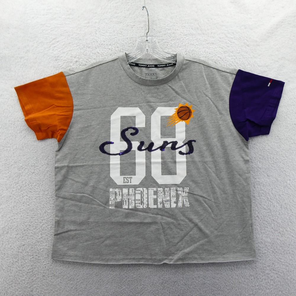Tommy Jeans T-Shirt Womens Small Phoenix Suns Gray Colorblock Sequin Cotton NBA